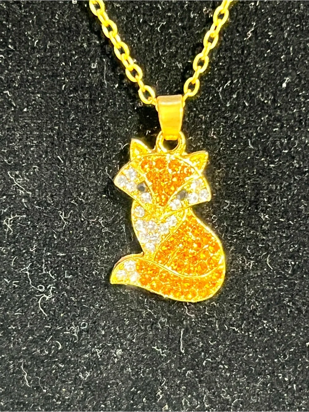 Gold-Tone Fox Pendant Necklace with Orange Rhinestones
